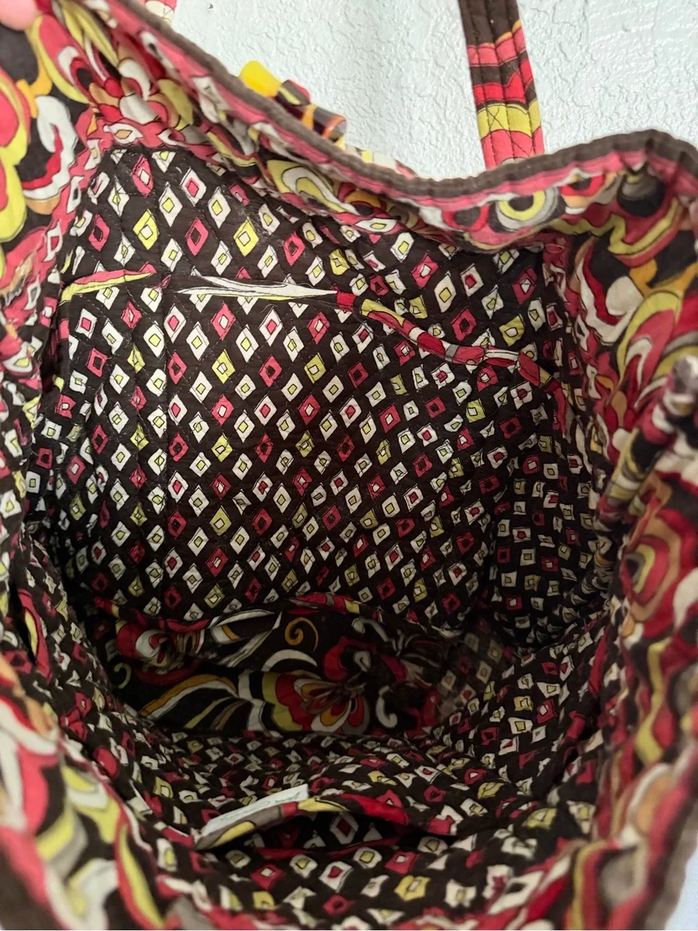 Vera Bradley Quilted Floral Tote in Brown, Red & Yellow